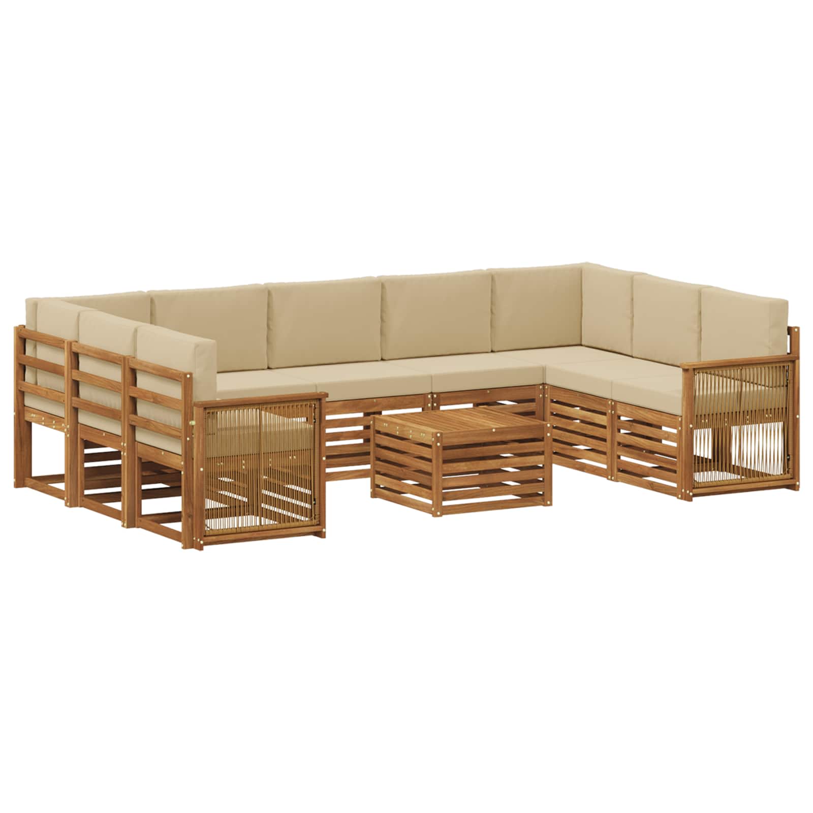 vidaXL Sofa-Sets 10 pcs Natuurlijk en Crème Massief Acaciahout