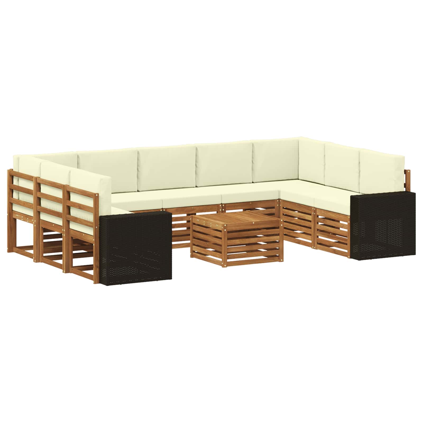 vidaXL Sofa-Sets 10 pcs Natuurlijk en Crème Massief Acaciahout