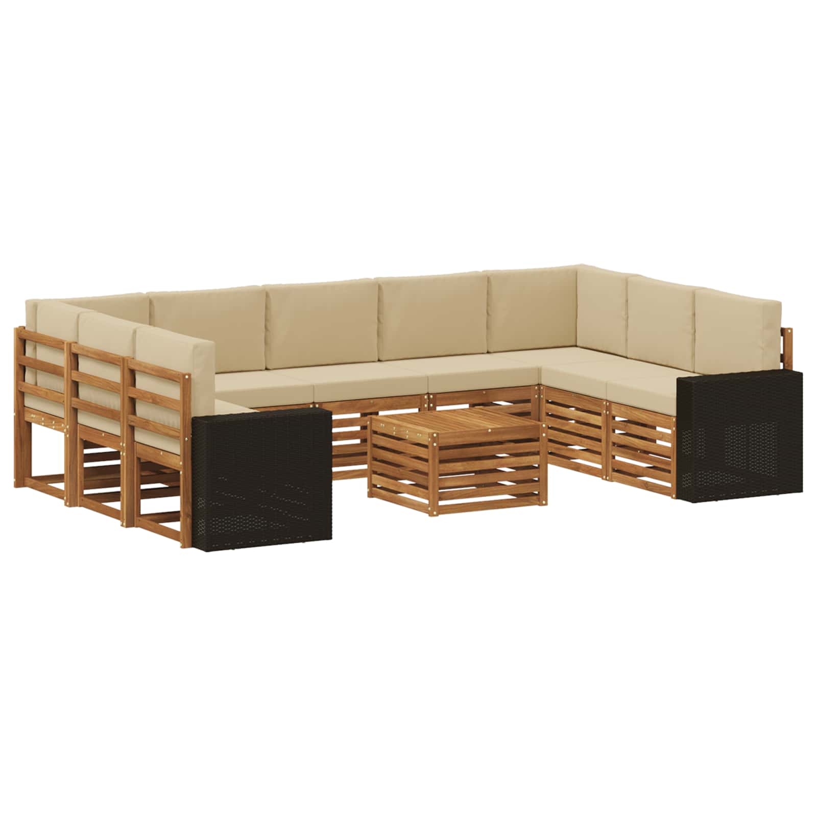 vidaXL Sofa-Sets 10 pcs Natuurlijk en Crème Massief Acaciahout
