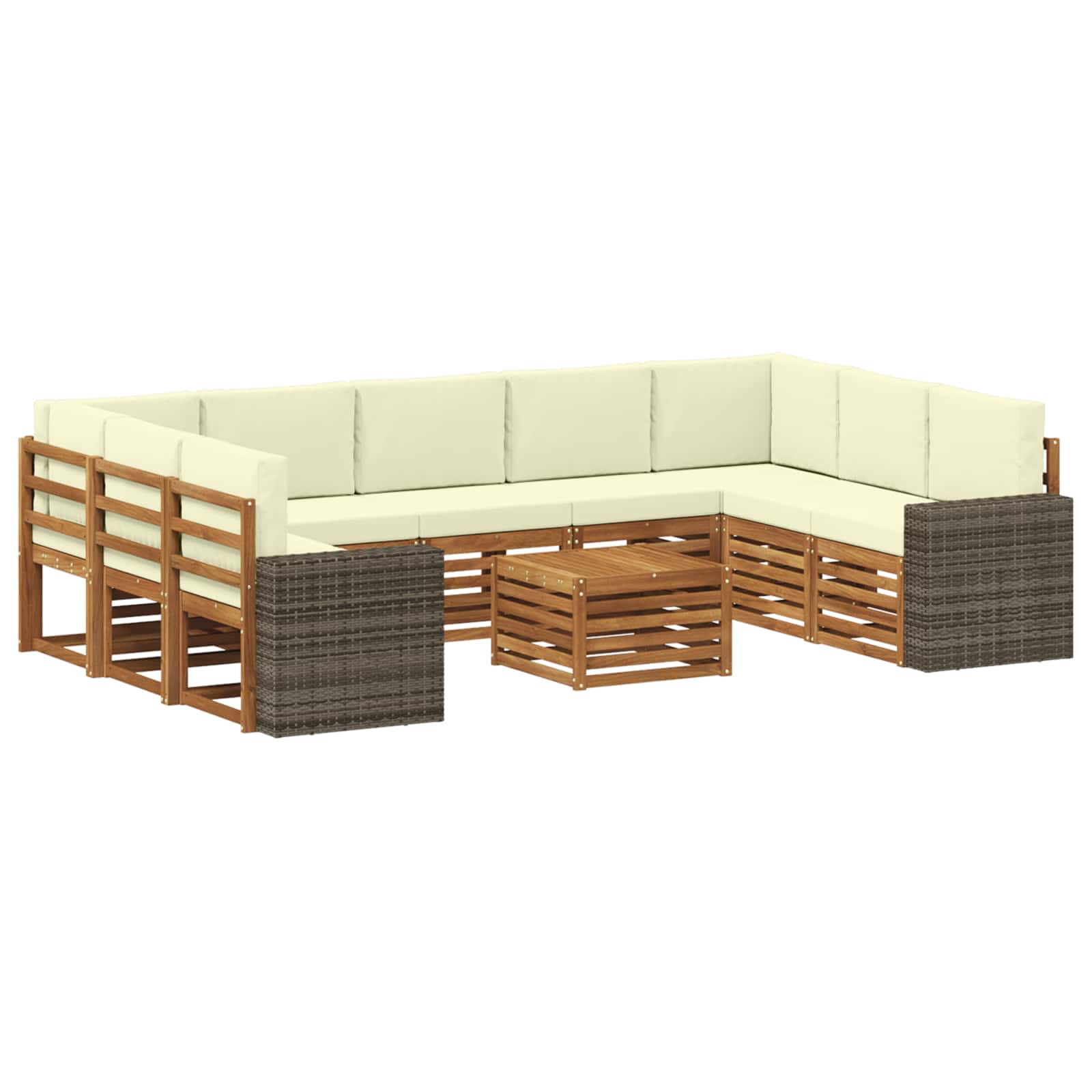 vidaXL Sofa-Sets 10 pcs Natuurlijk en Crème Massief Acaciahout
