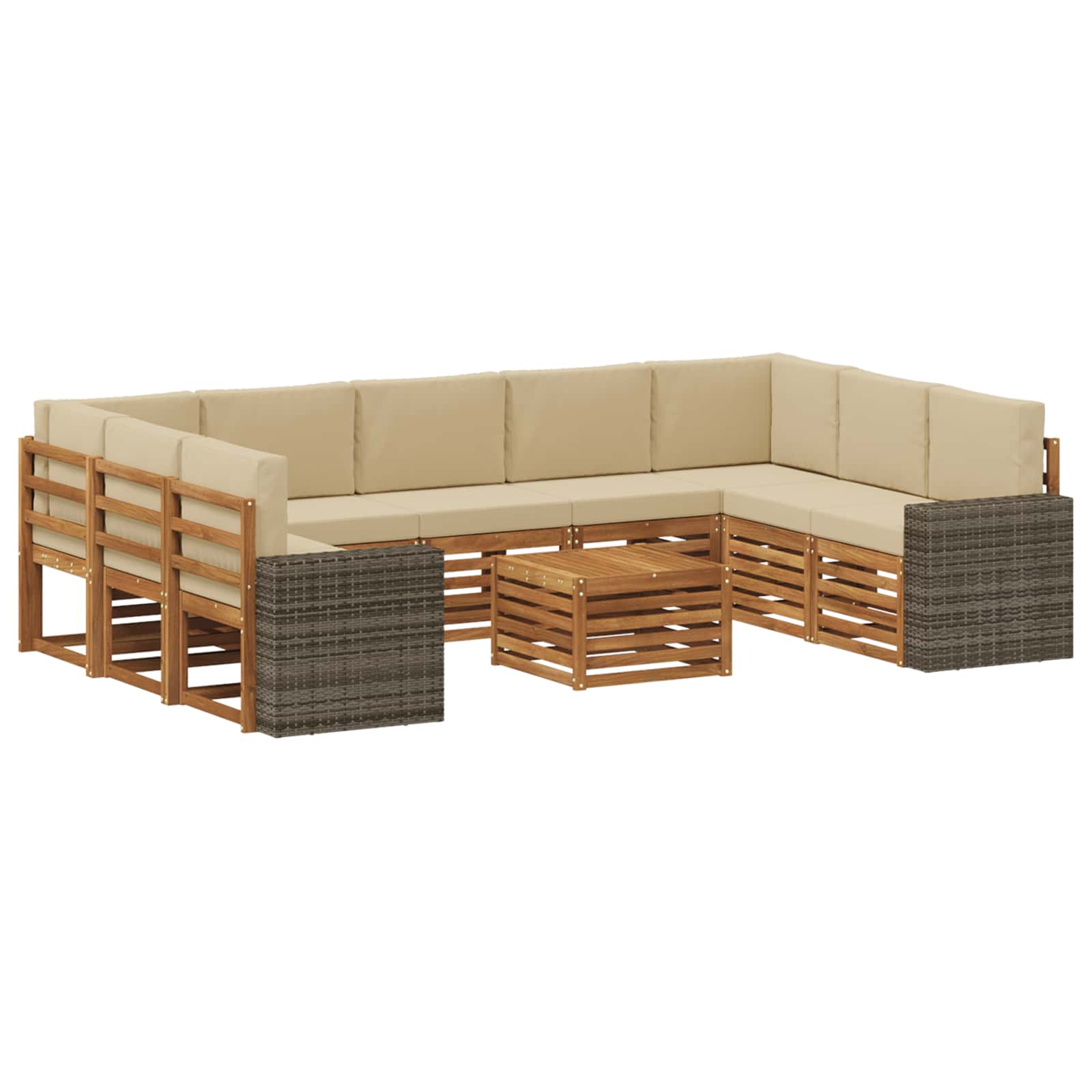 vidaXL Sofa-Sets 10 pcs Natuurlijk en Crème Massief Acaciahout