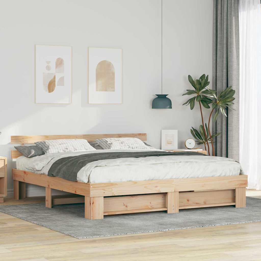 vidaXL Bedframe met hoofdeinde Bruin 200 x 200 cm Massief grenenhout