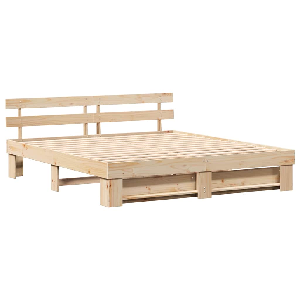 vidaXL Bedframe met hoofdeinde Bruin 200 x 200 cm Massief grenenhout