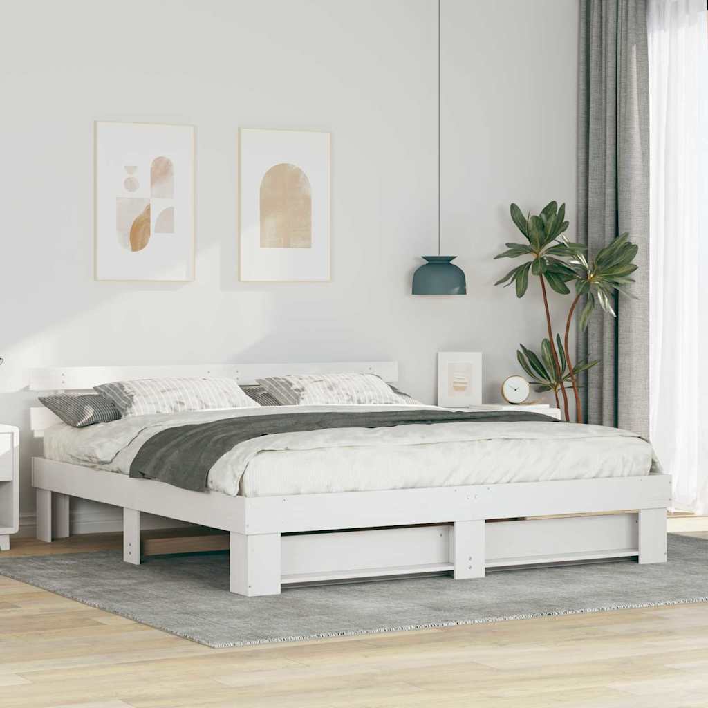 vidaXL Bedframe met hoofdeinde Bruin 200 x 200 cm Massief grenenhout