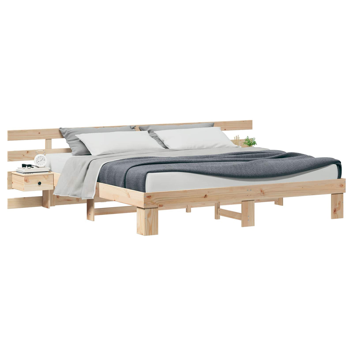 vidaXL Bedframe met lade Bruin 200 x 200 cm Massief grenenhout