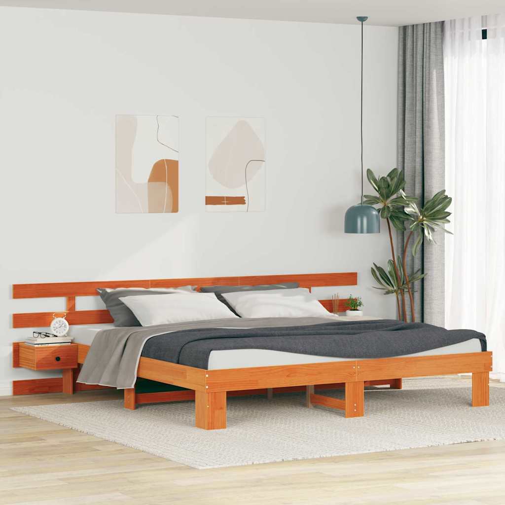 vidaXL Bedframe met lade Bruin 200 x 200 cm Massief grenenhout