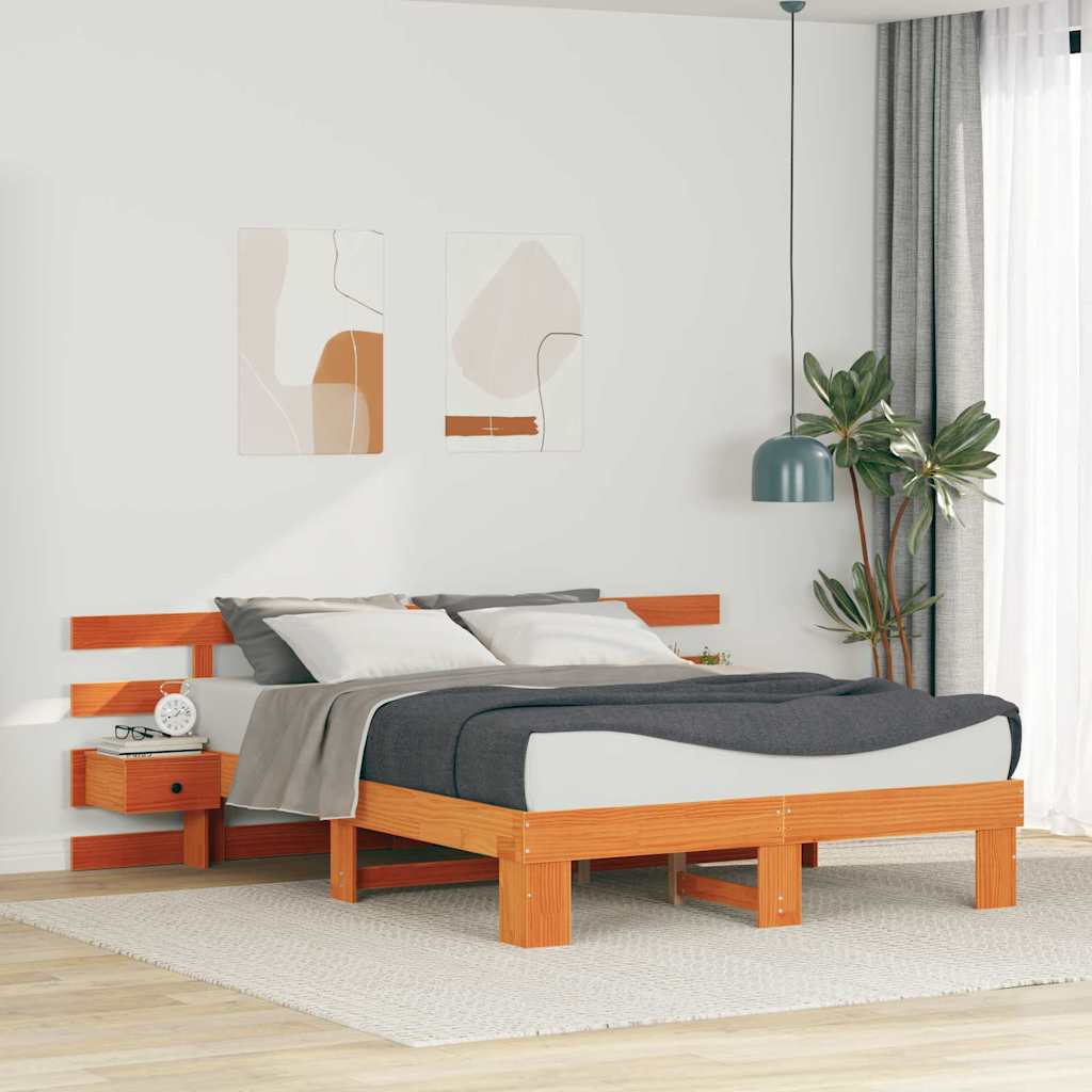 vidaXL Bedframe met lade Bruin 200 x 200 cm Massief grenenhout