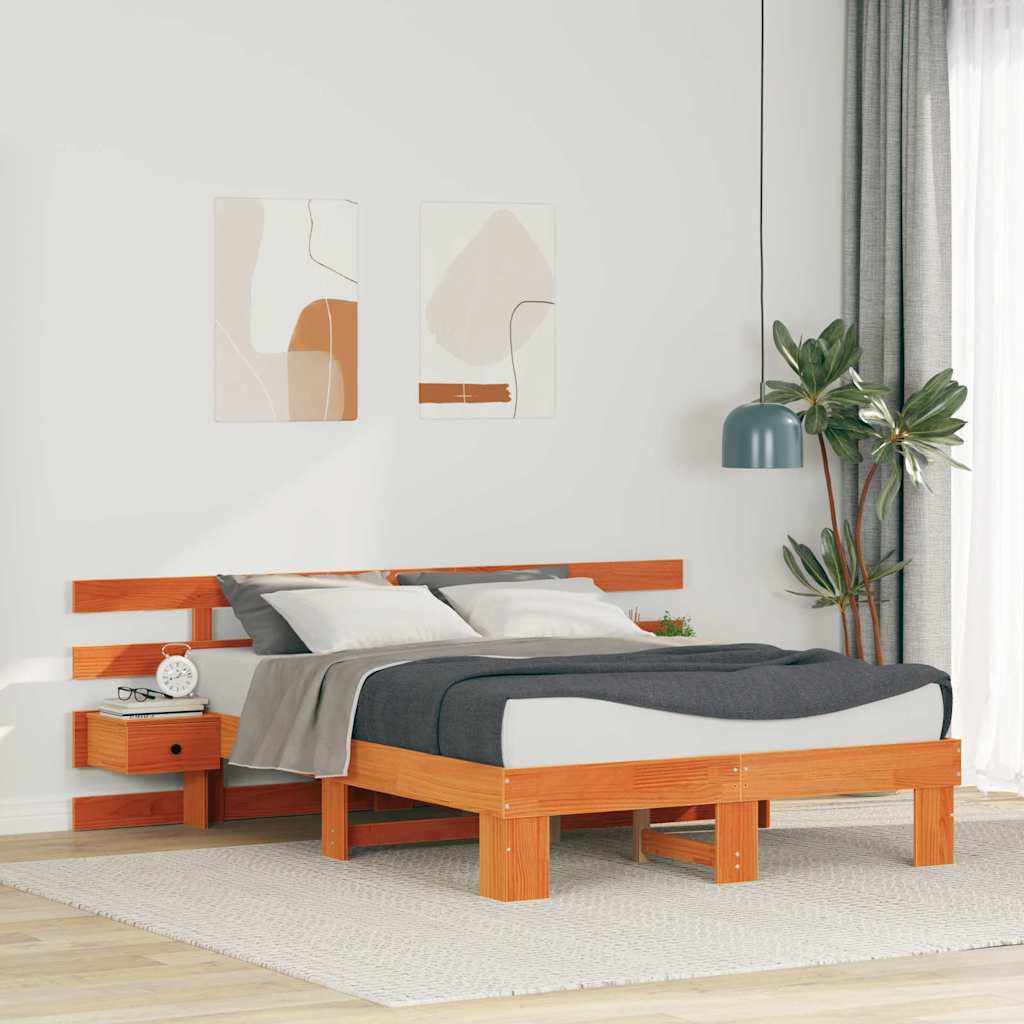 vidaXL Bedframe met lade Bruin 200 x 200 cm Massief grenenhout