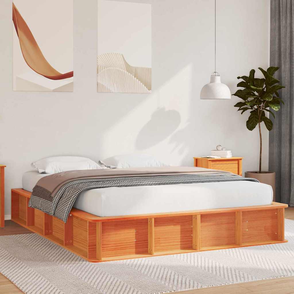 vidaXL Bedframe met opslag Bruin 200 x 200 cm Grenenhout
