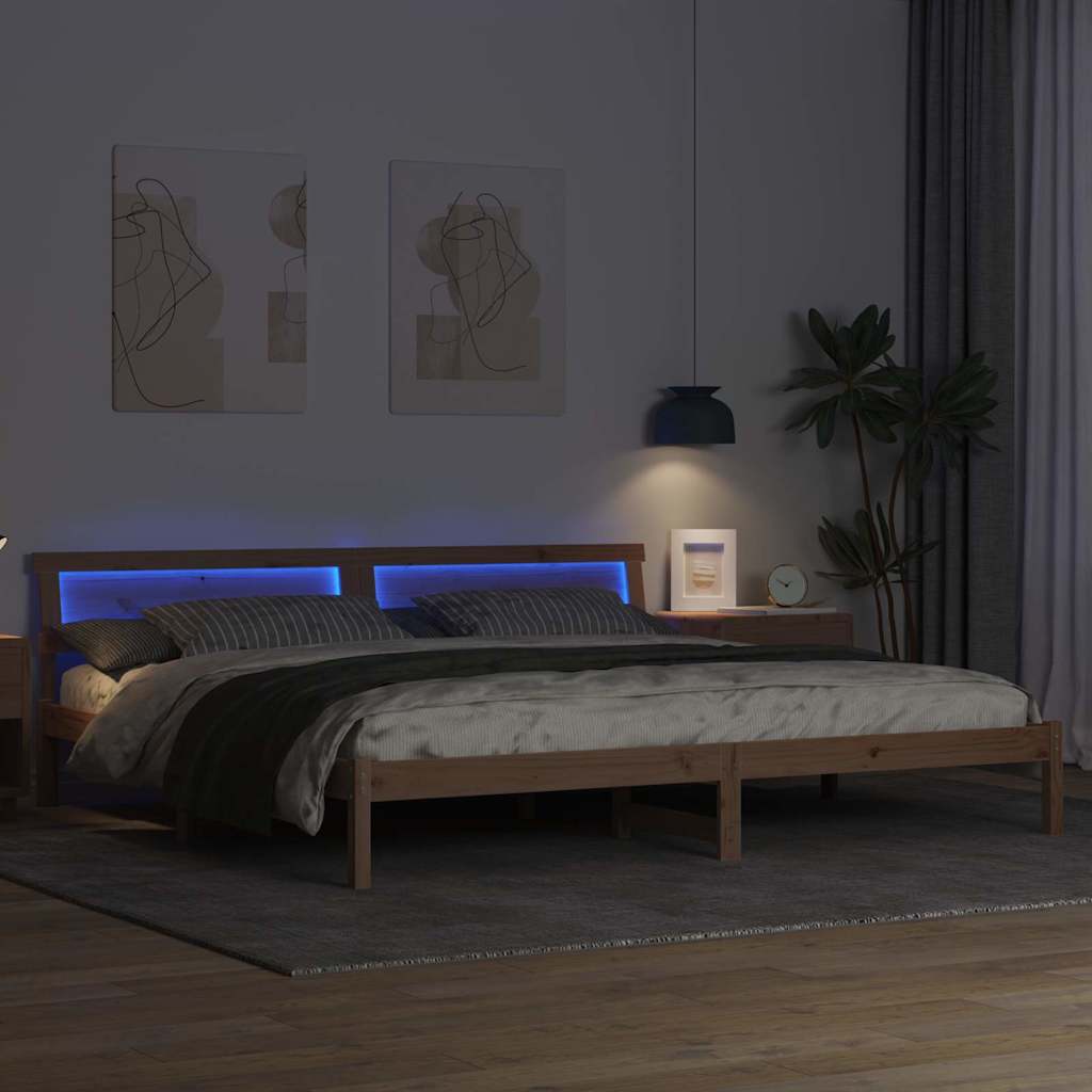 vidaXL Bedframe met hoofdeinde Bruin 200 x 200 cm Massief grenenhout