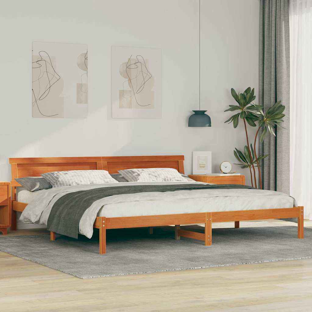 vidaXL Bedframe met hoofdeinde Bruin 200 x 200 cm Massief grenenhout
