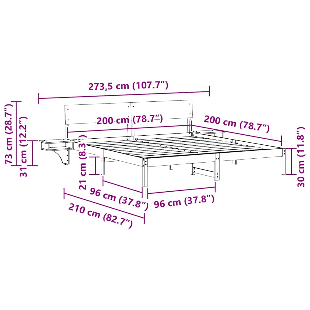 vidaXL Bedframe met hoofdeinde Bruin 200 x 200 cm Massief grenenhout