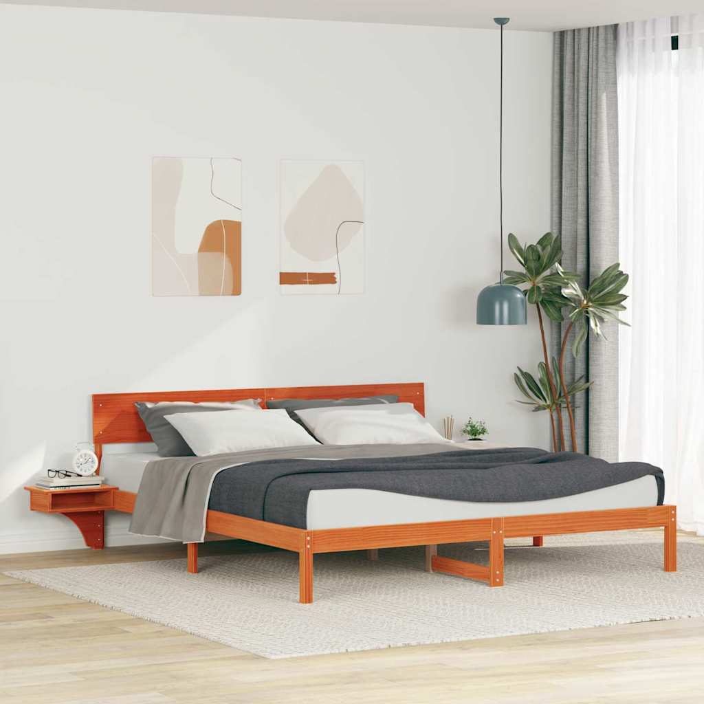 vidaXL Bedframe met hoofdeinde Bruin 200 x 200 cm Massief grenenhout