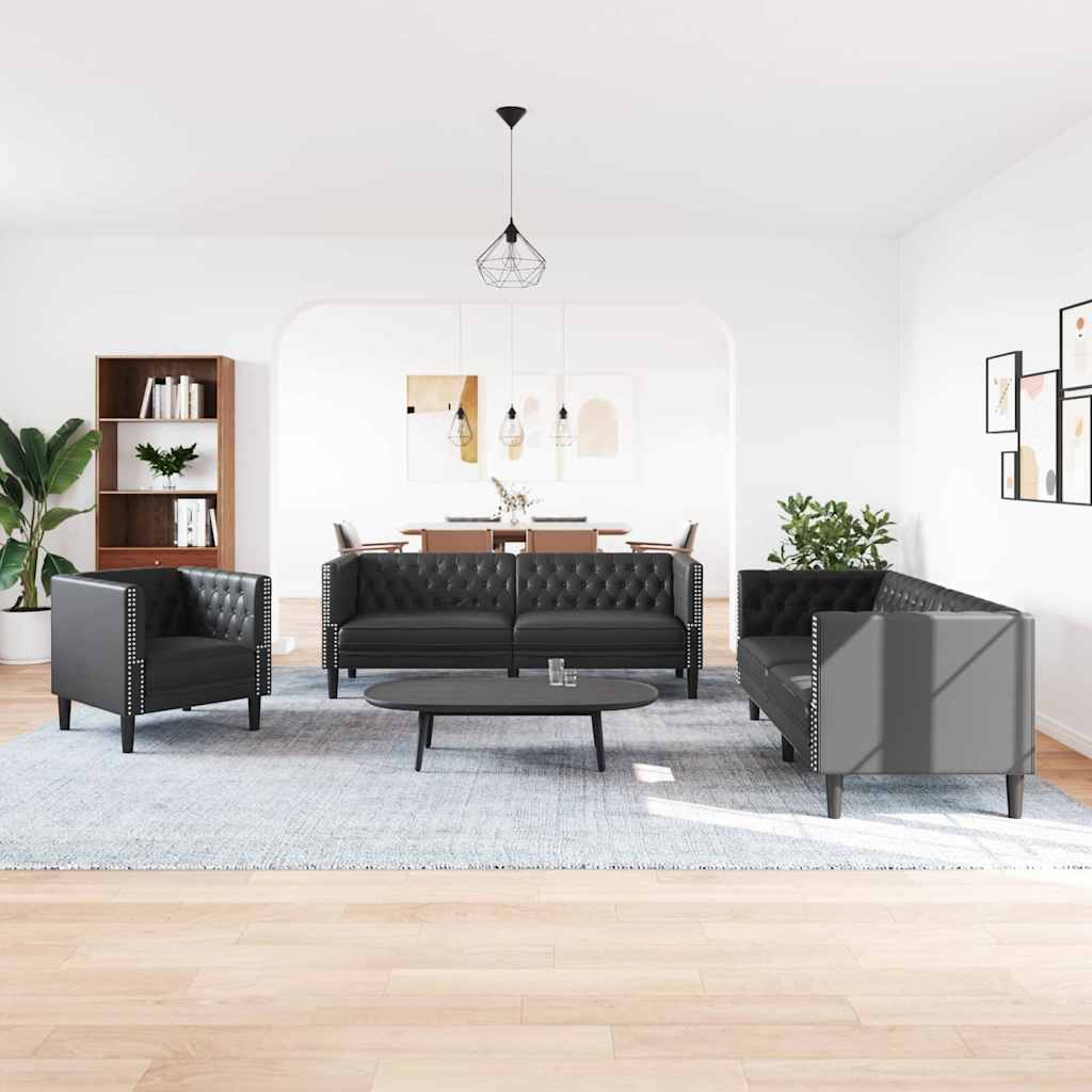 Bankstel 2 pcs Zwart 194 x 74.5 x 70.5 cm Kunstleer