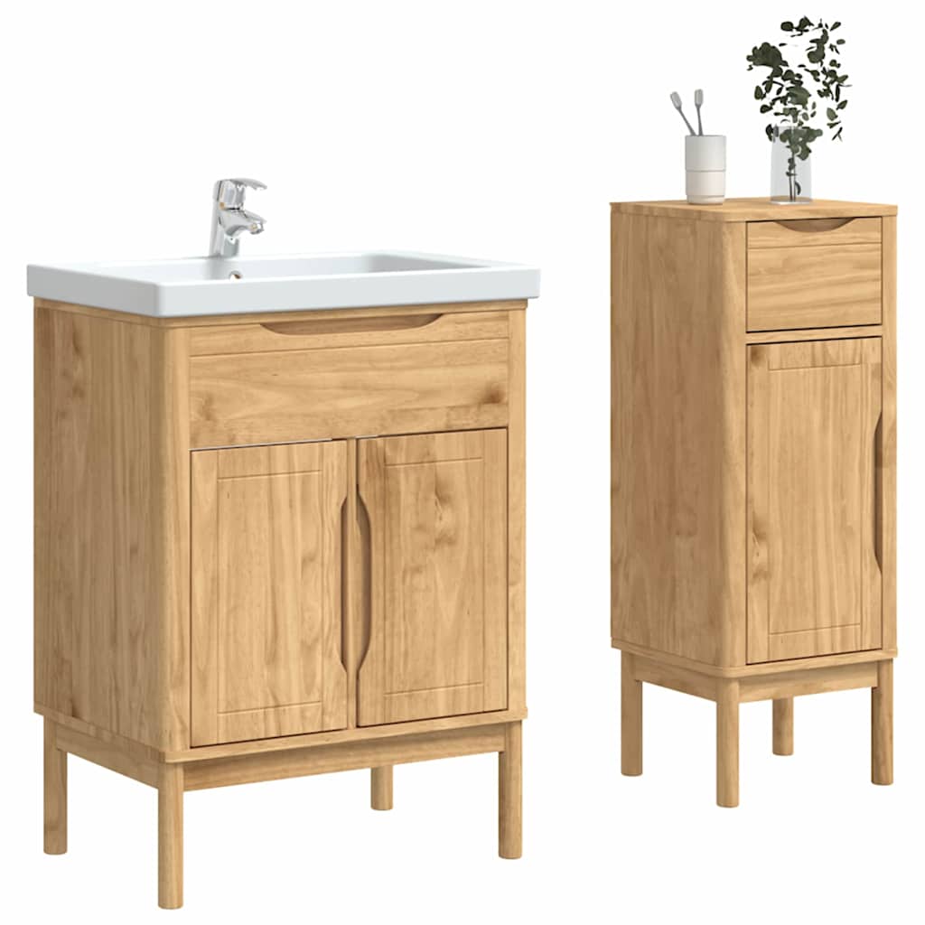 vidaXL Badkamermeubelset met lade 2 pcs Wasbruin Massief grenenhout
