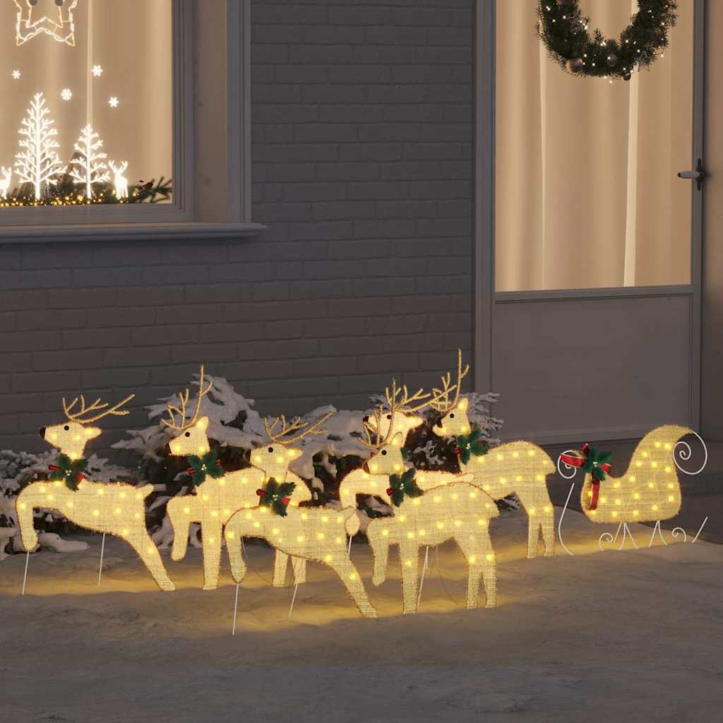vidaXL LED Rendieren 5 pcs Goud Stof
