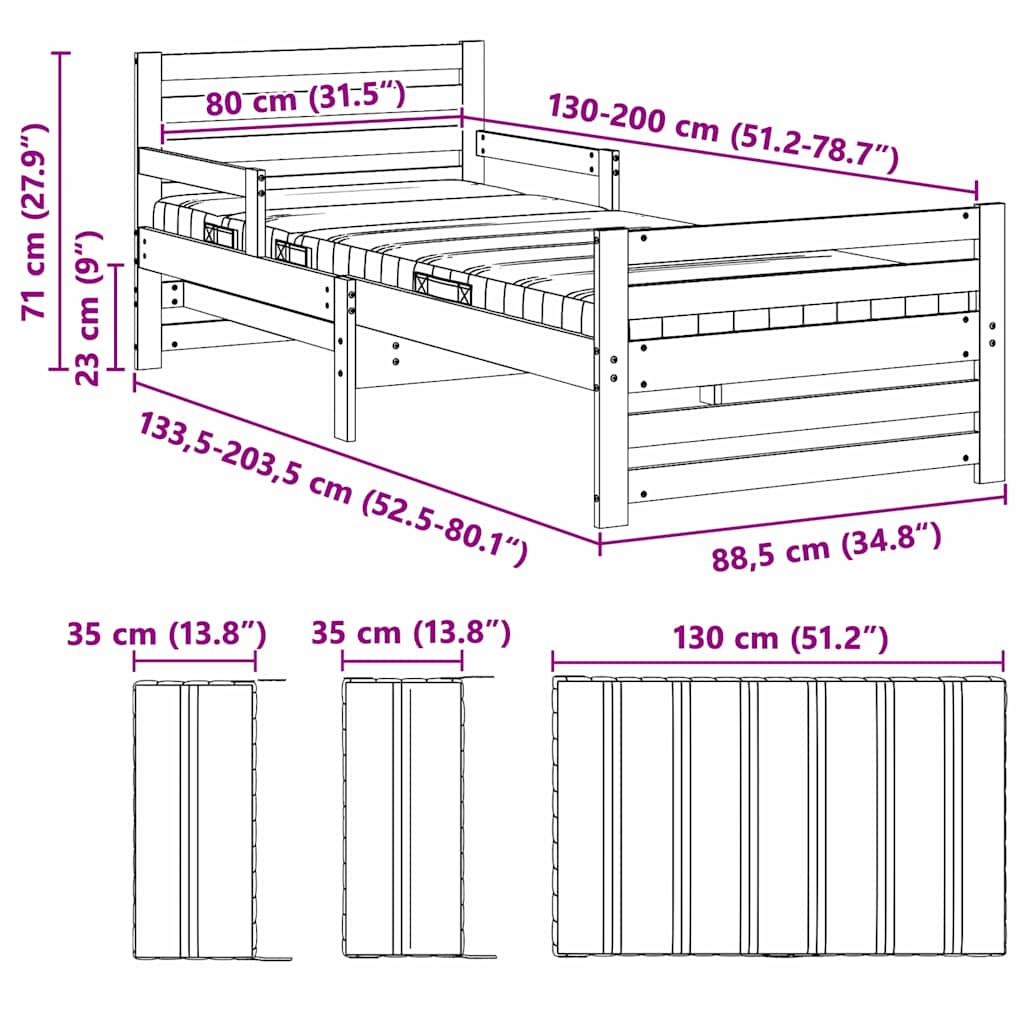 vidaXL Bedframe met matras met hoofdeinde Bruin 80 x 200 cm