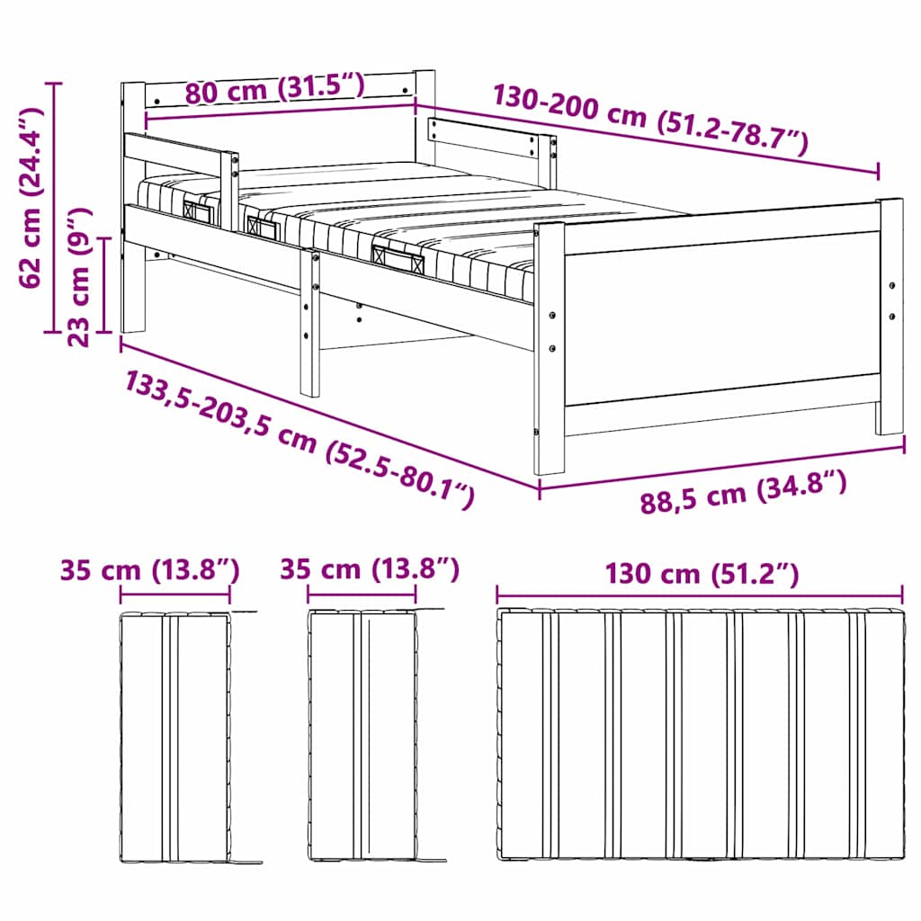 vidaXL Bedframe met matras met hoofdeinde Bruin 80 x 200 cm