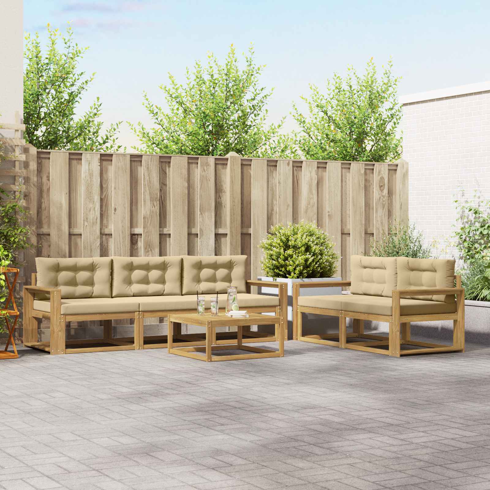 vidaXL Buiten bankenset 6 pcs Naturel Massief Acaciahout