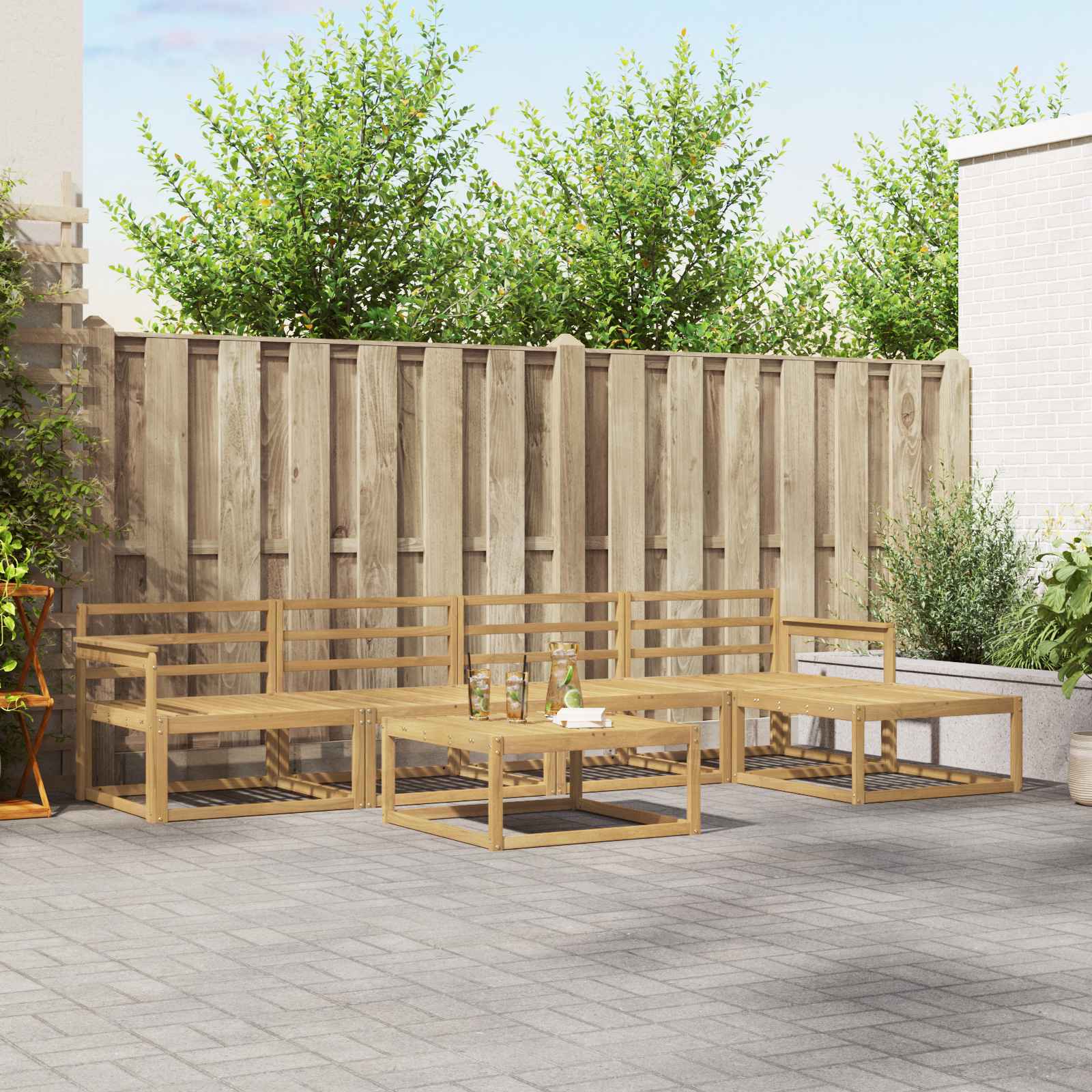 vidaXL Buiten bankenset 6 pcs Naturel Massief Acaciahout
