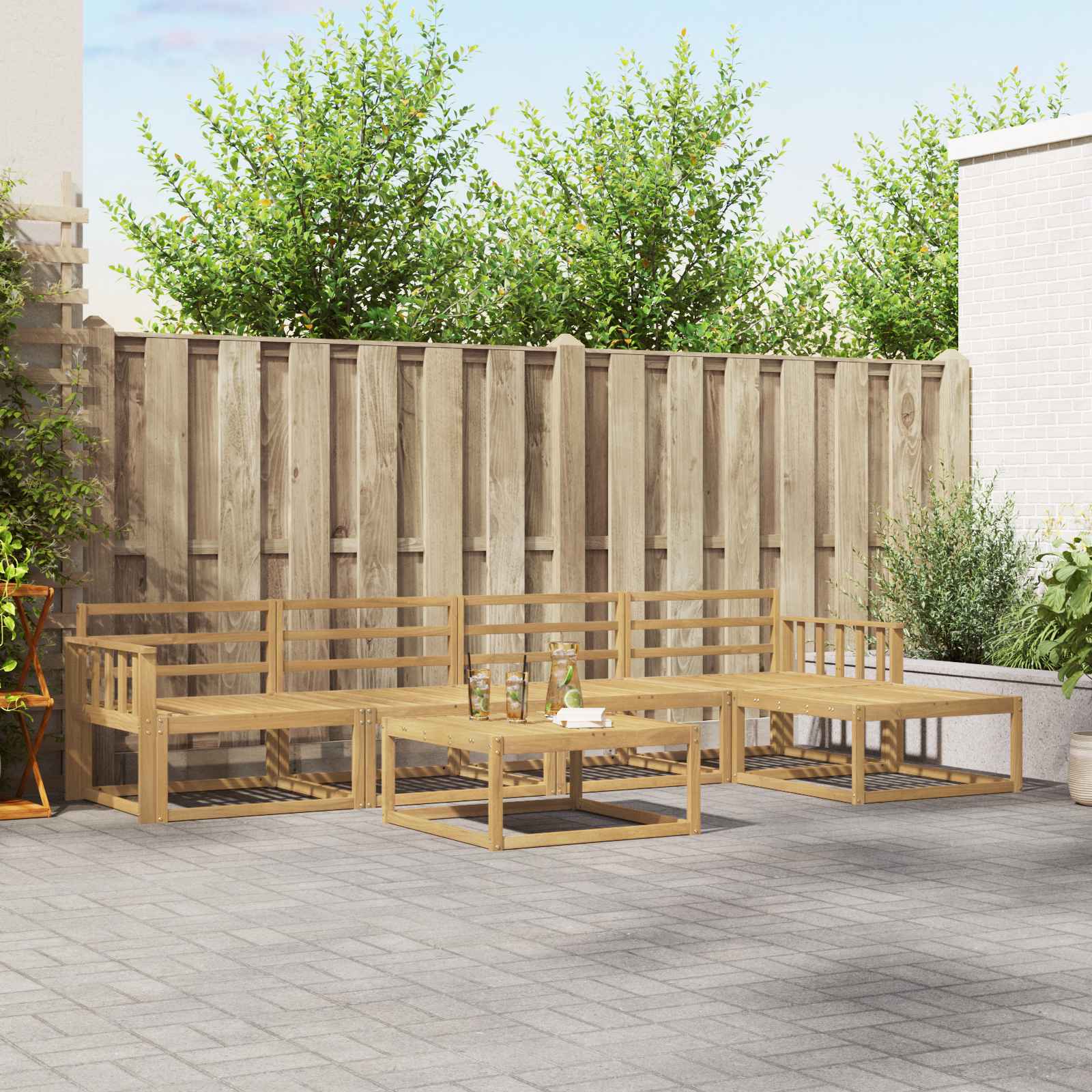 vidaXL Buiten bankenset 6 pcs Naturel Massief Acaciahout