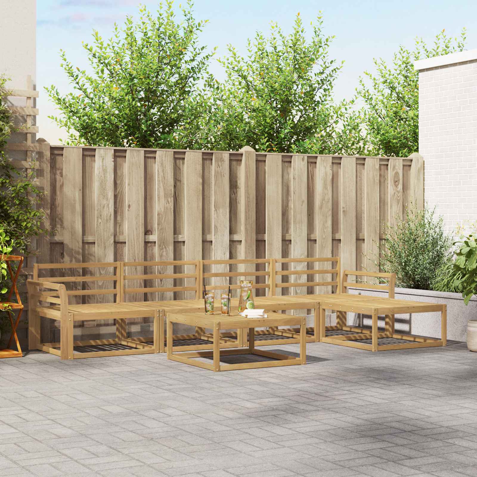 vidaXL Buiten bankenset 6 pcs Naturel Massief Acaciahout