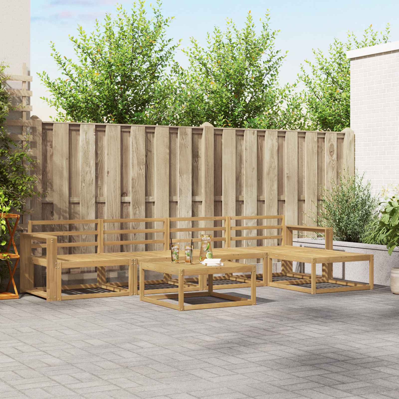 vidaXL Buiten bankenset 6 pcs Naturel Massief Acaciahout