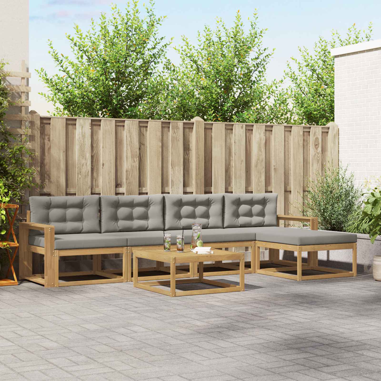 vidaXL Buiten bankenset 6 pcs Naturel Massief Acaciahout