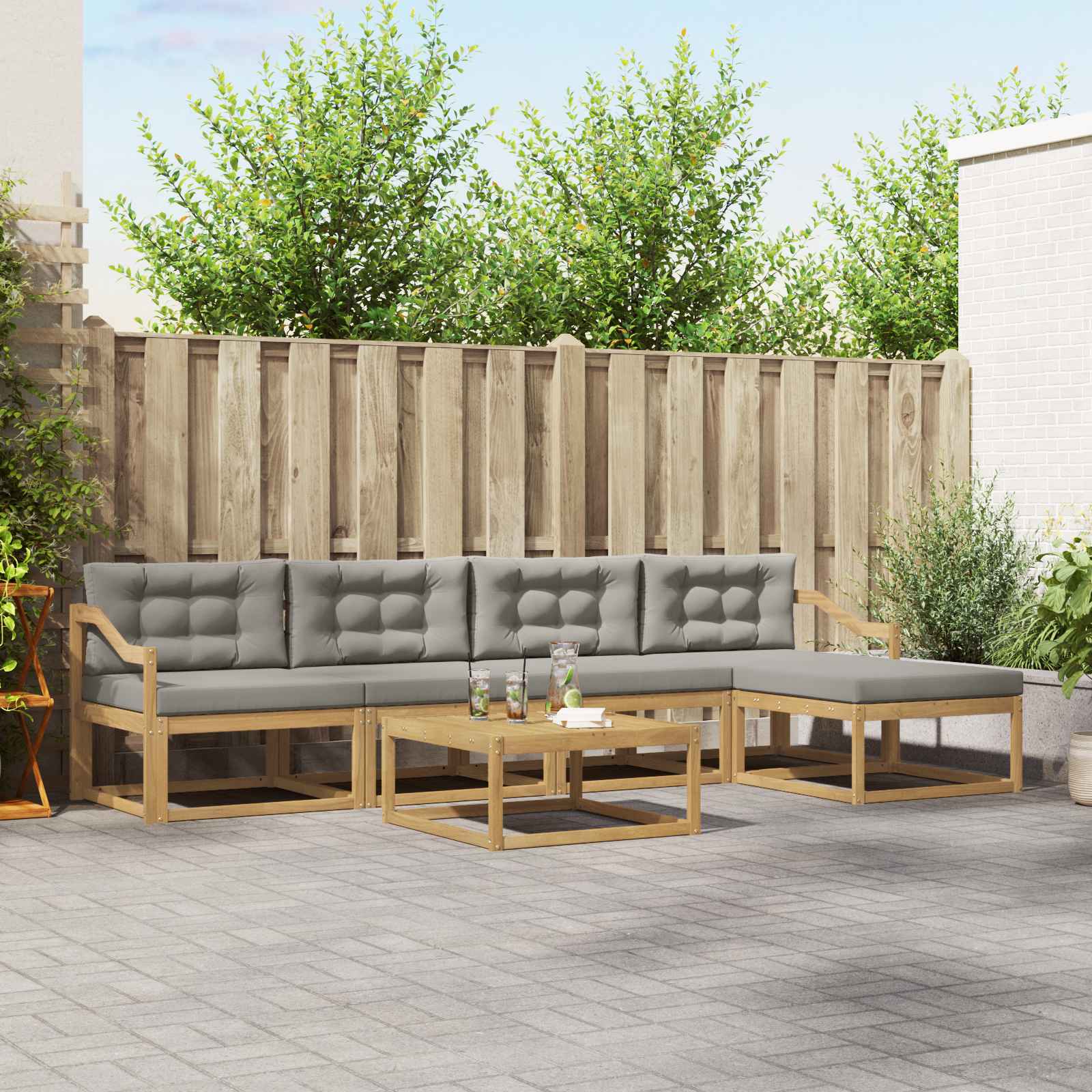 vidaXL Buiten bankenset 6 pcs Naturel Massief Acaciahout