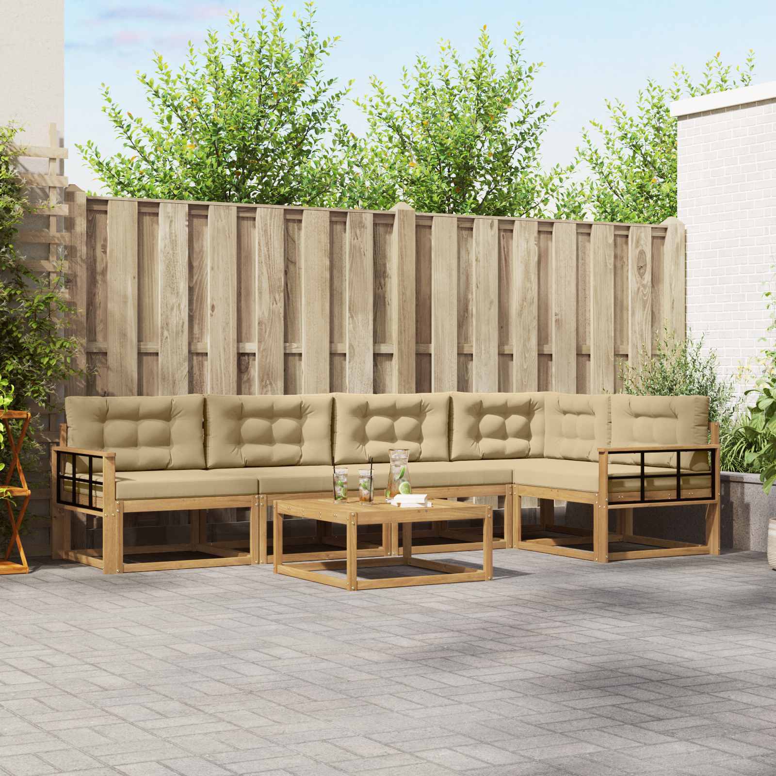 vidaXL Buiten bankenset 6 pcs Naturel Massief Acaciahout