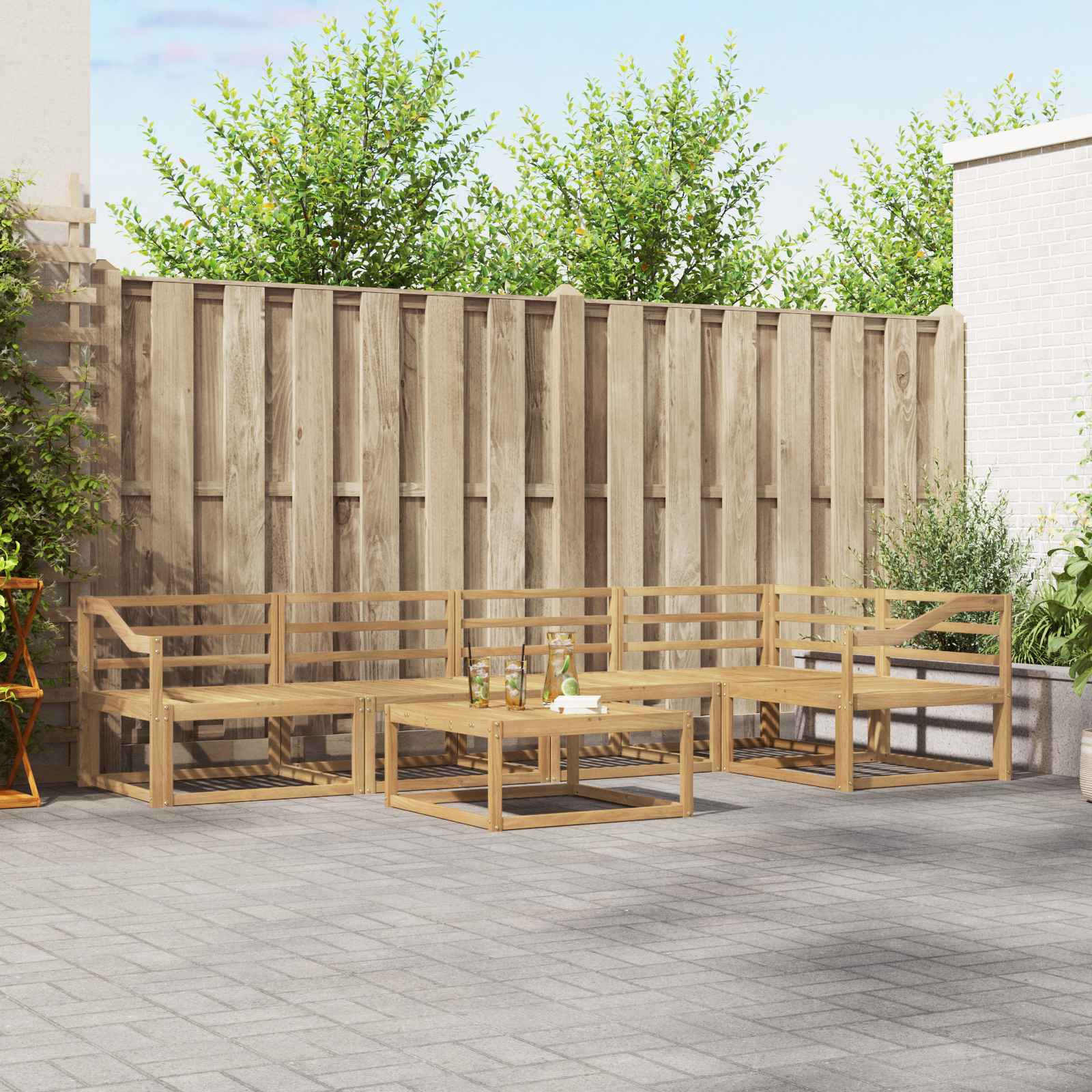 vidaXL Buiten bankenset 6 pcs Naturel Massief Acaciahout