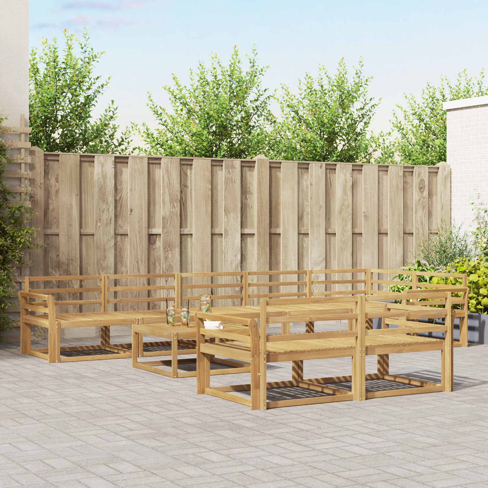 vidaXL Buiten bankenset 9 pcs Naturel Massief Acaciahout