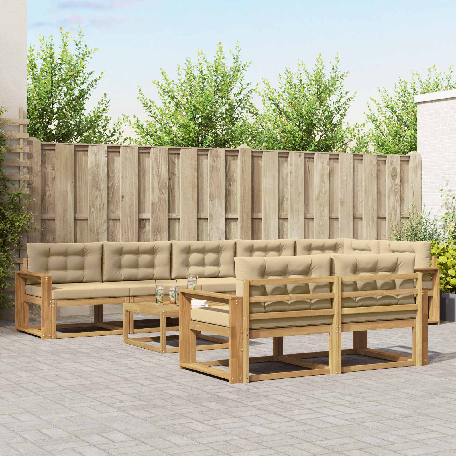 vidaXL Buiten bankenset 9 pcs Naturel Massief Acaciahout