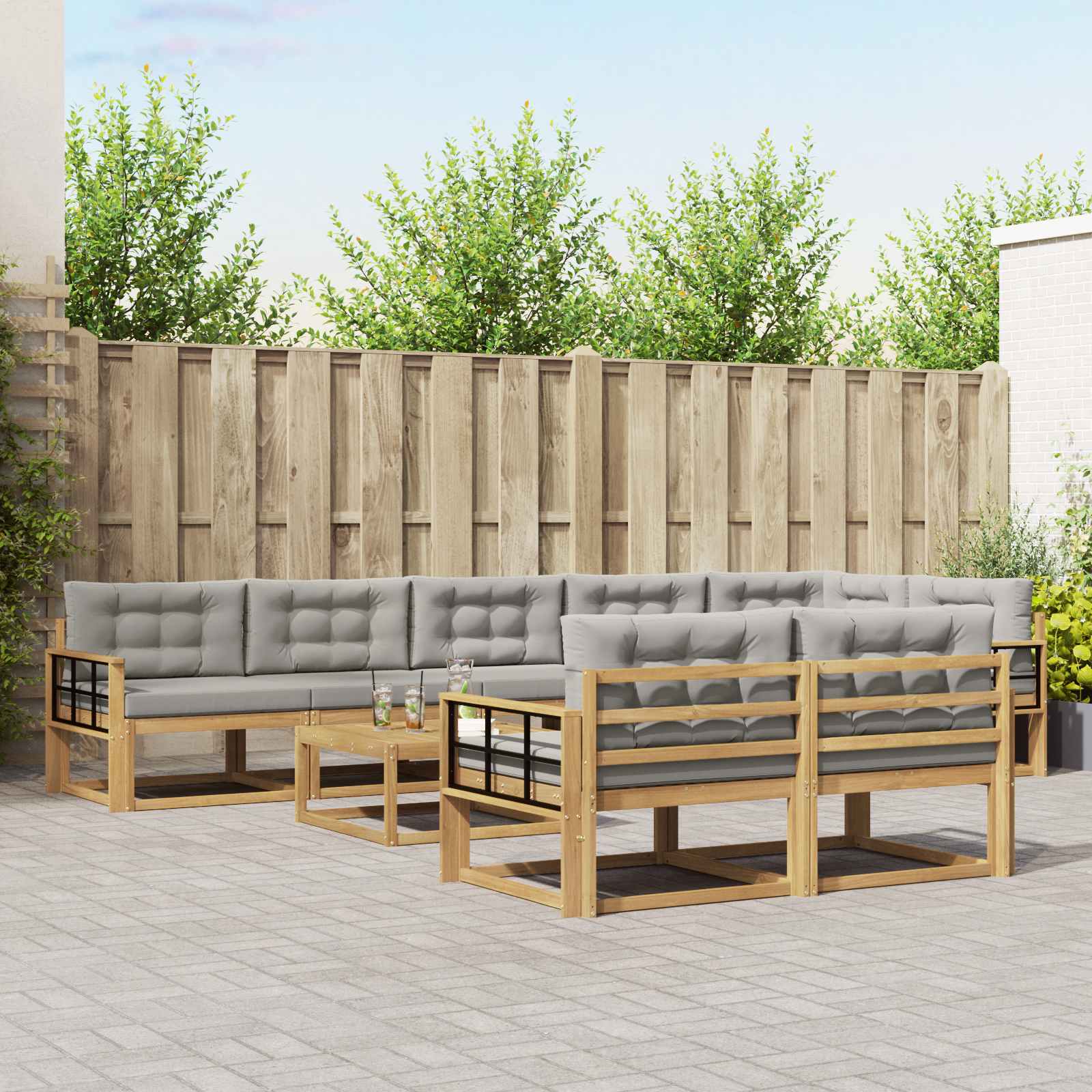 vidaXL Buiten bankenset 9 pcs Naturel Massief Acaciahout