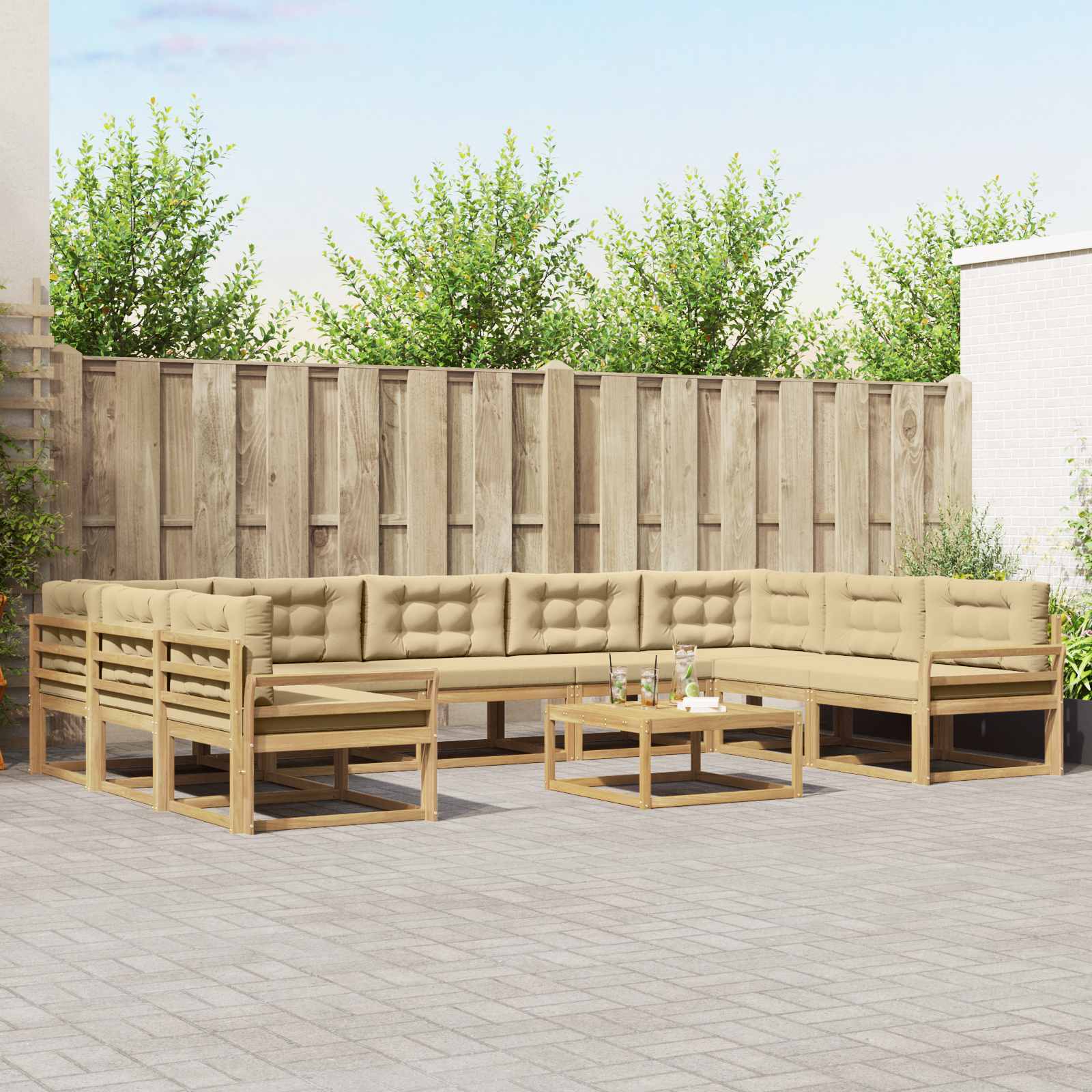 vidaXL Buiten bankenset 10 pcs Naturel Massief Acaciahout