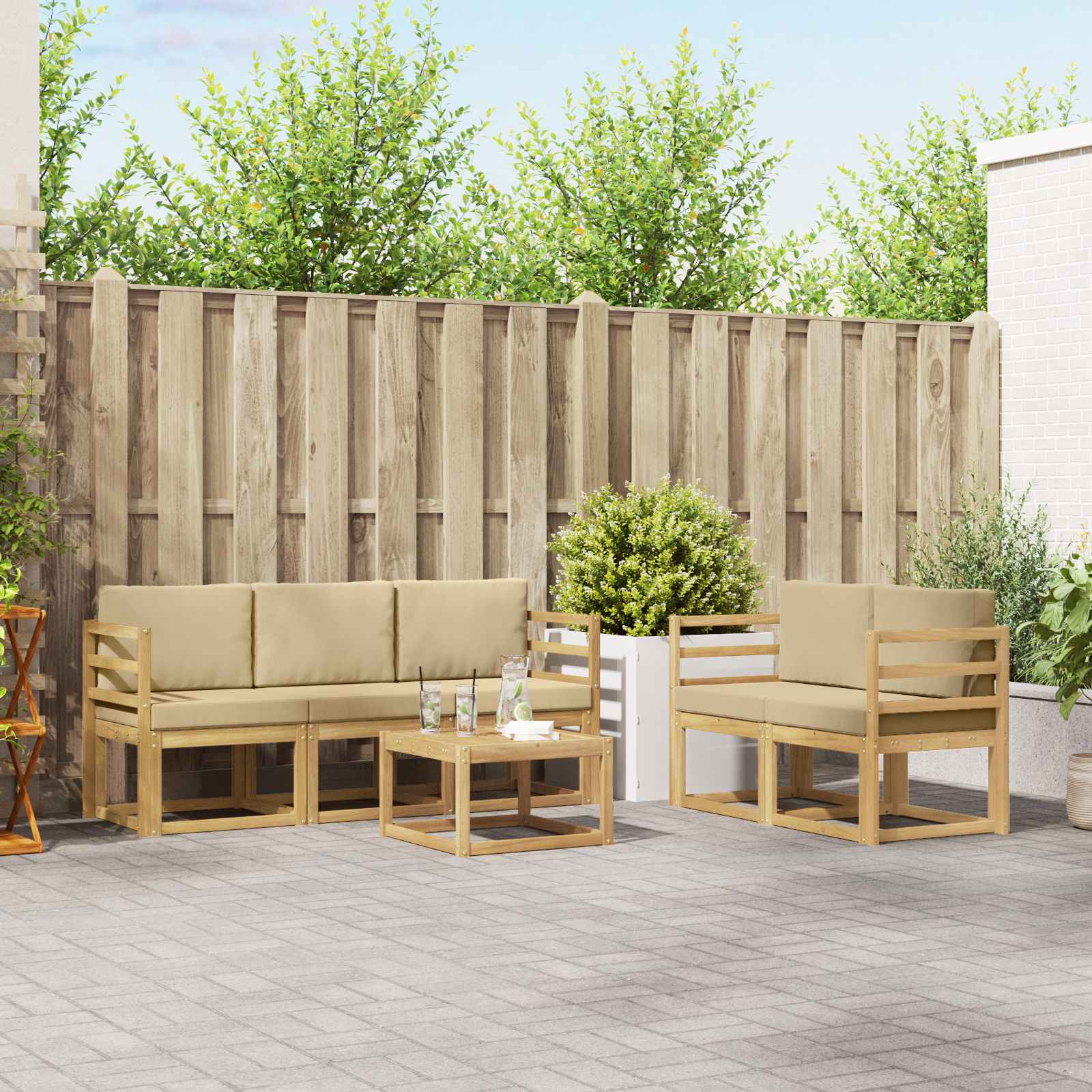 vidaXL Buiten bankenset 6 pcs Naturel Massief Acaciahout