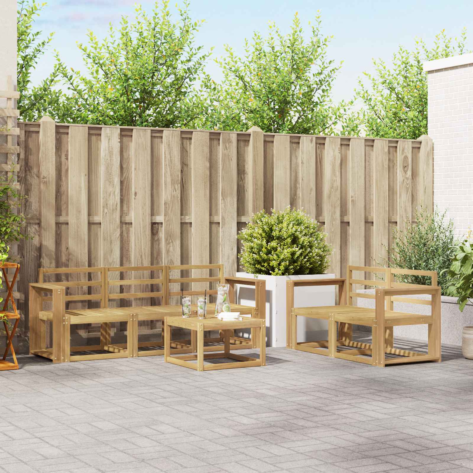 vidaXL Buiten bankenset 6 pcs Naturel Massief Acaciahout