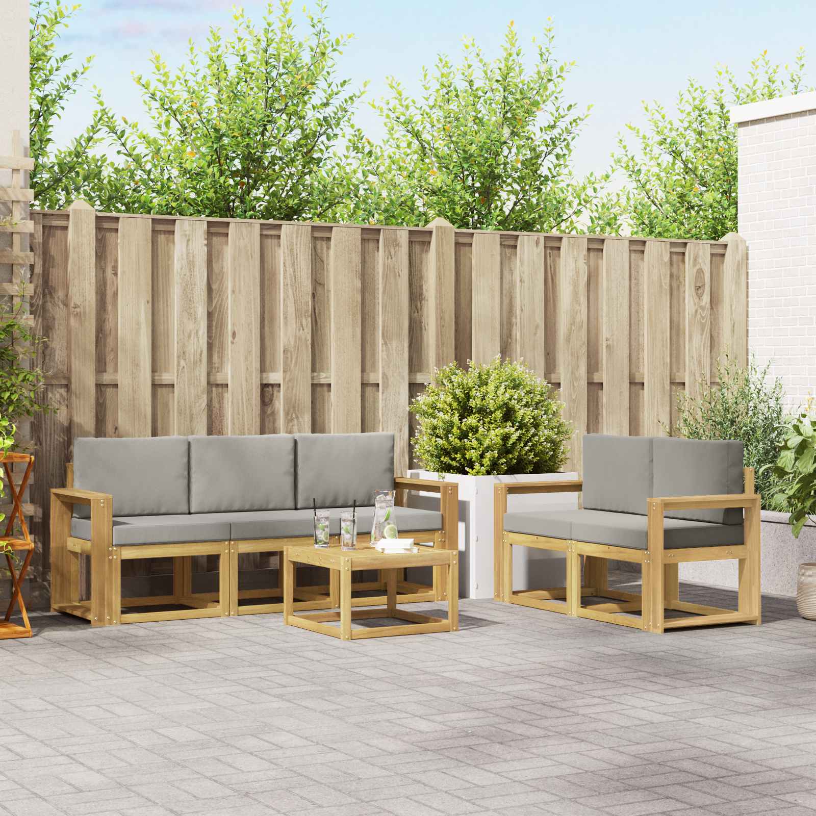vidaXL Buiten bankenset 6 pcs Naturel Massief Acaciahout