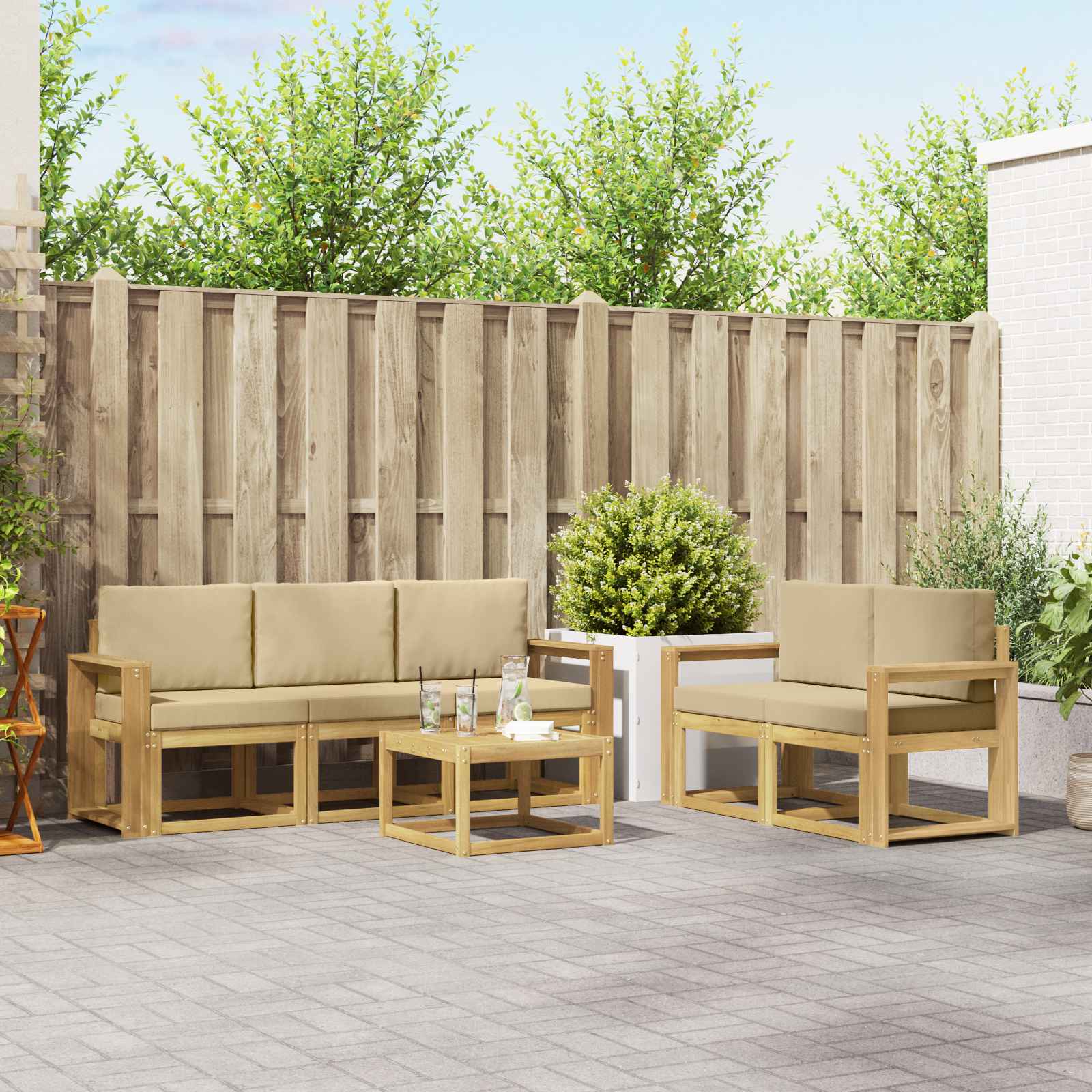 vidaXL Buiten bankenset 6 pcs Naturel Massief Acaciahout