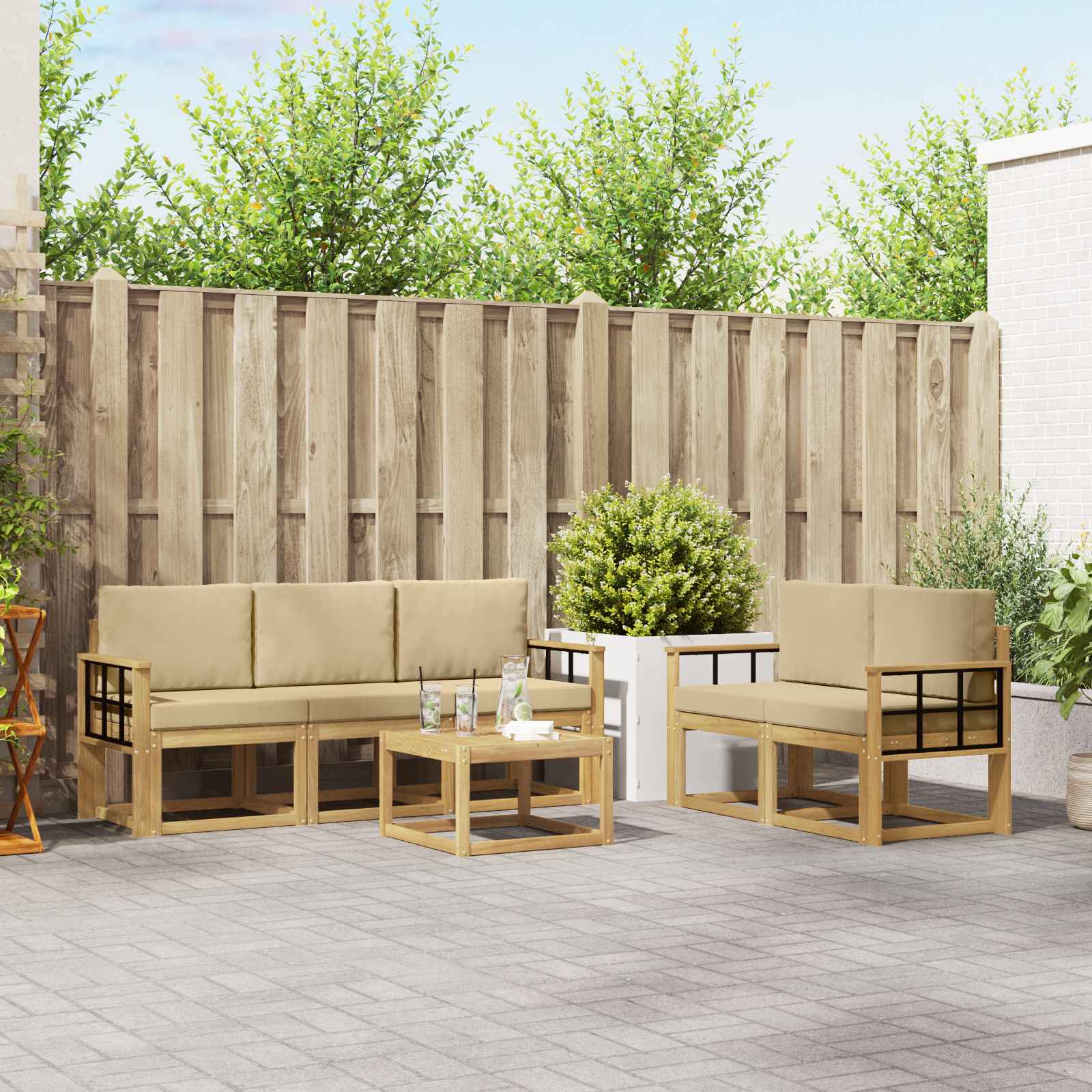 vidaXL Buiten bankenset 6 pcs Naturel Massief Acaciahout