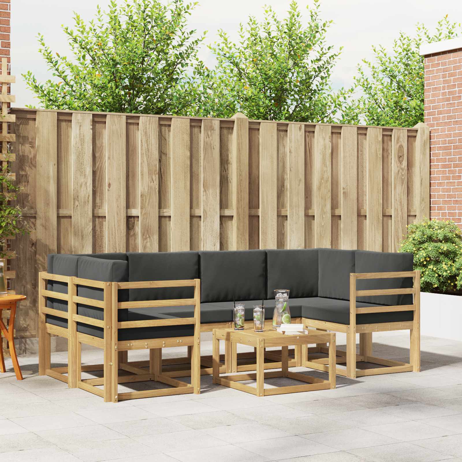 vidaXL Buiten bankenset met kussen 7 pcs Natuurlijk en Crème
