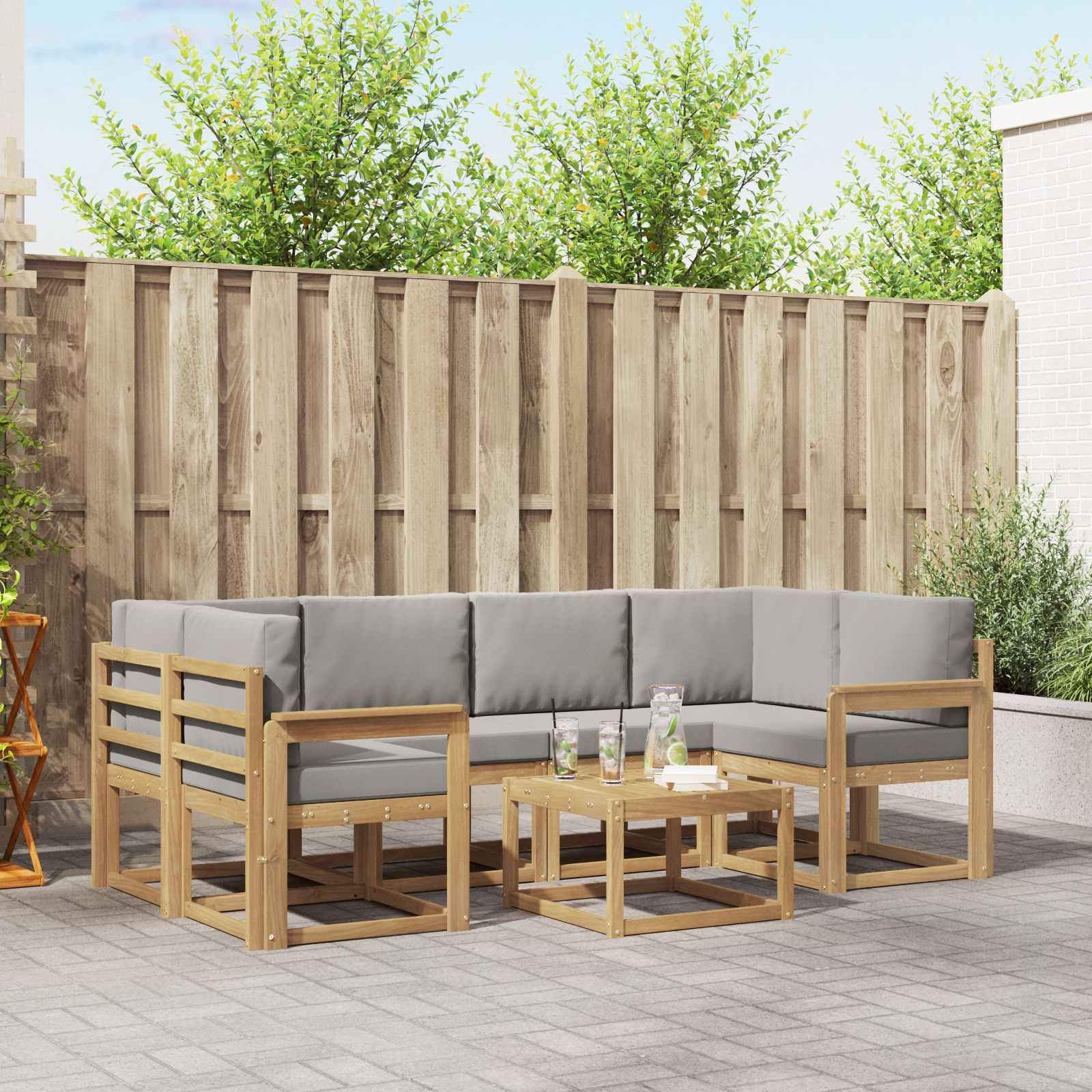 vidaXL Buiten bankenset met kussen 7 pcs Natuurlijk en Crème