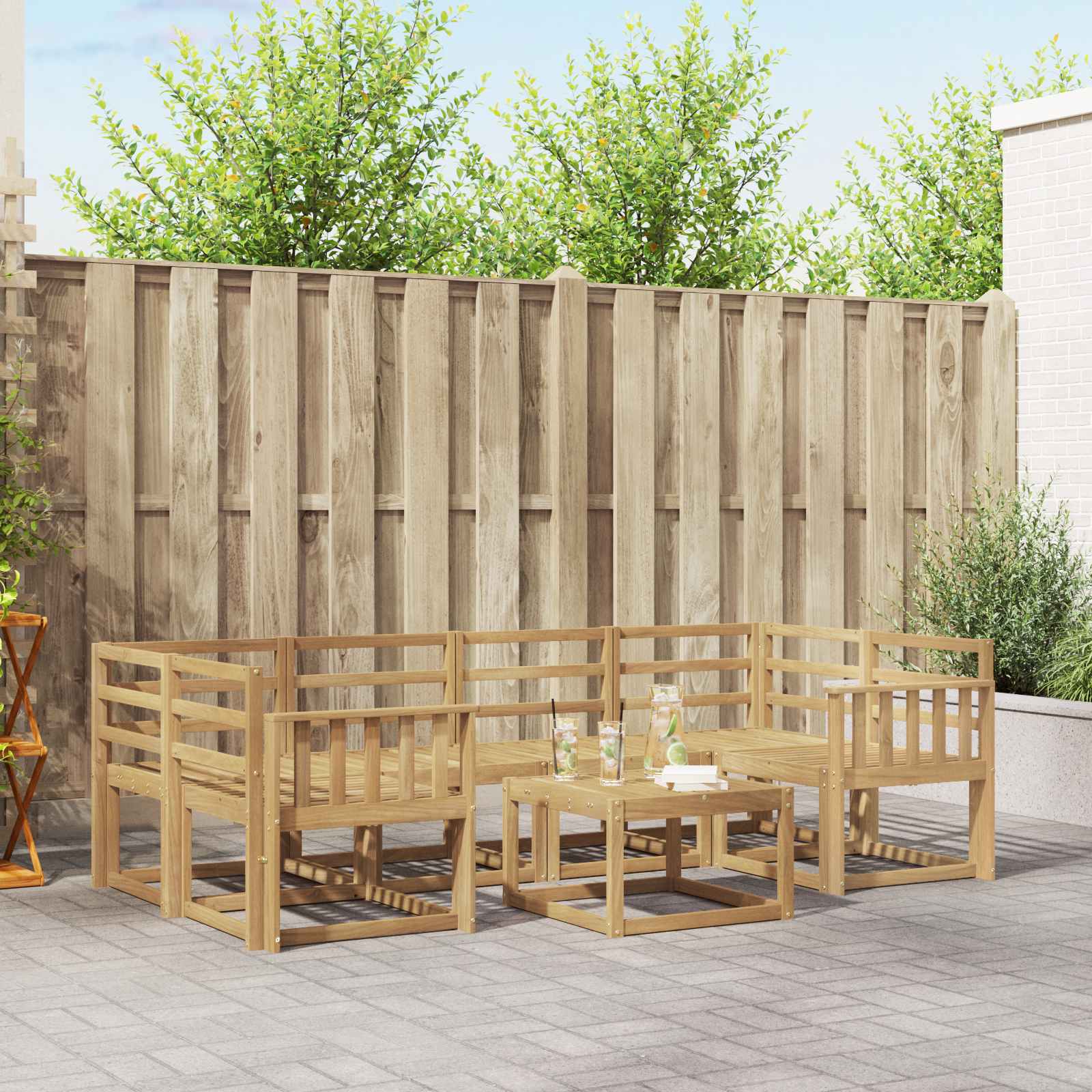 vidaXL Buiten bankenset met kussen 7 pcs Natuurlijk en Crème