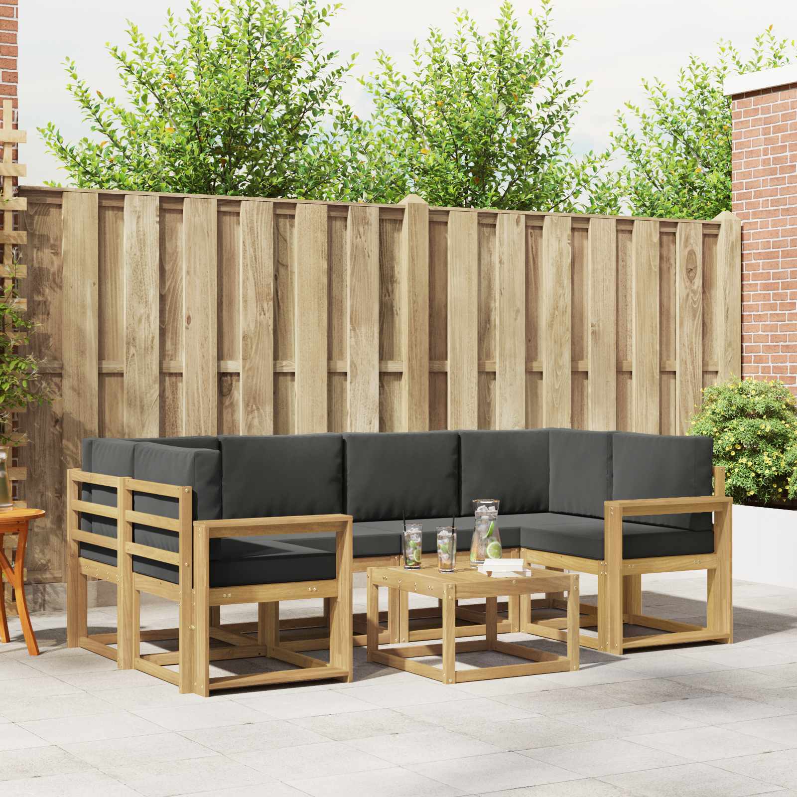 vidaXL Buiten bankenset met kussen 7 pcs Natuurlijk en Crème