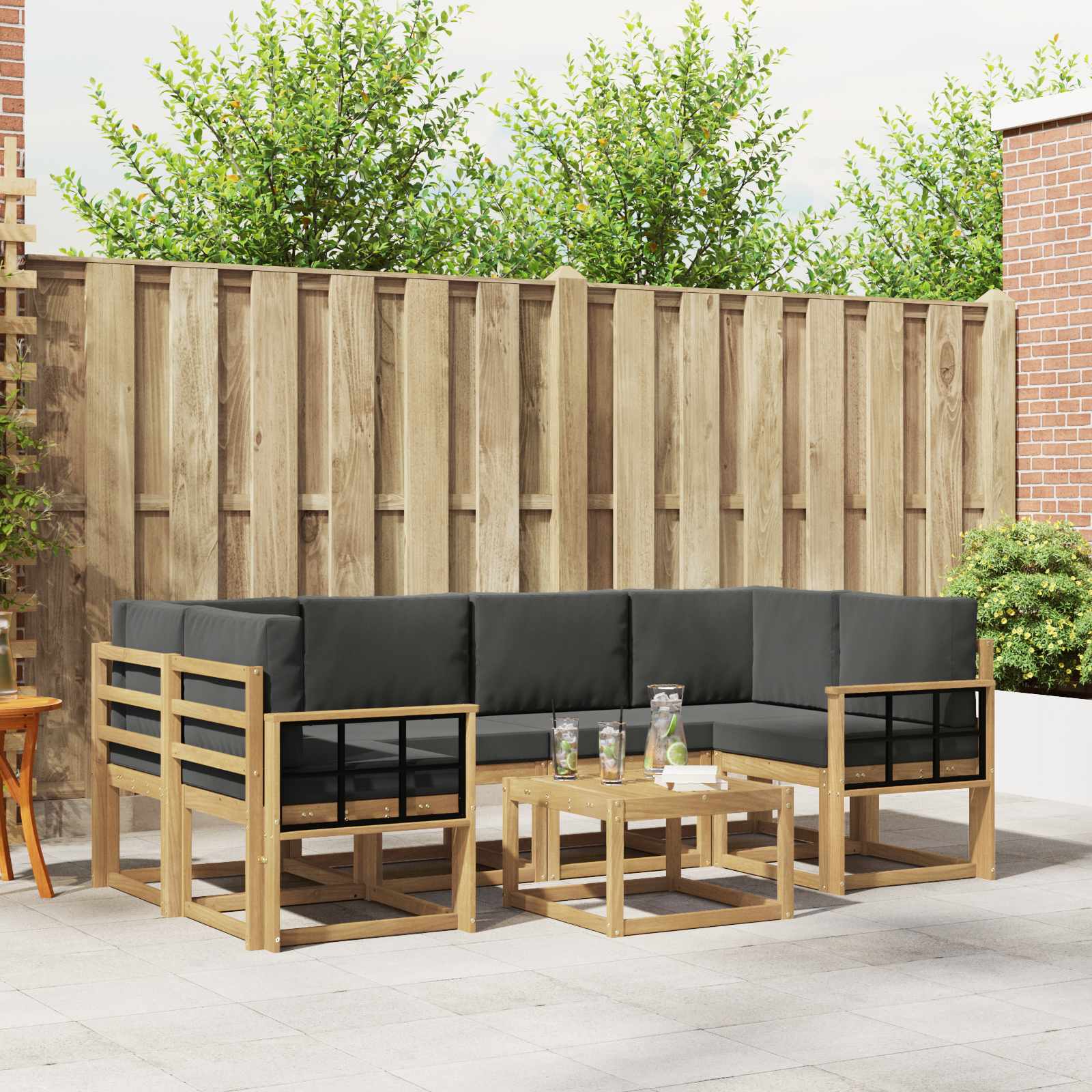vidaXL Buiten bankenset met kussen 7 pcs Natuurlijk en Crème