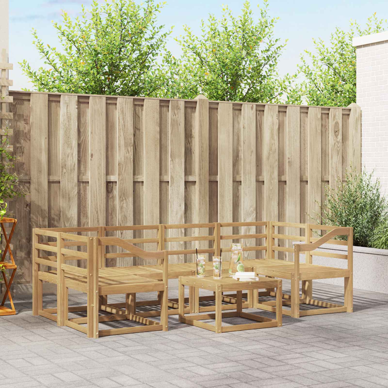 vidaXL Buiten bankenset met kussen 7 pcs Natuurlijk en Crème