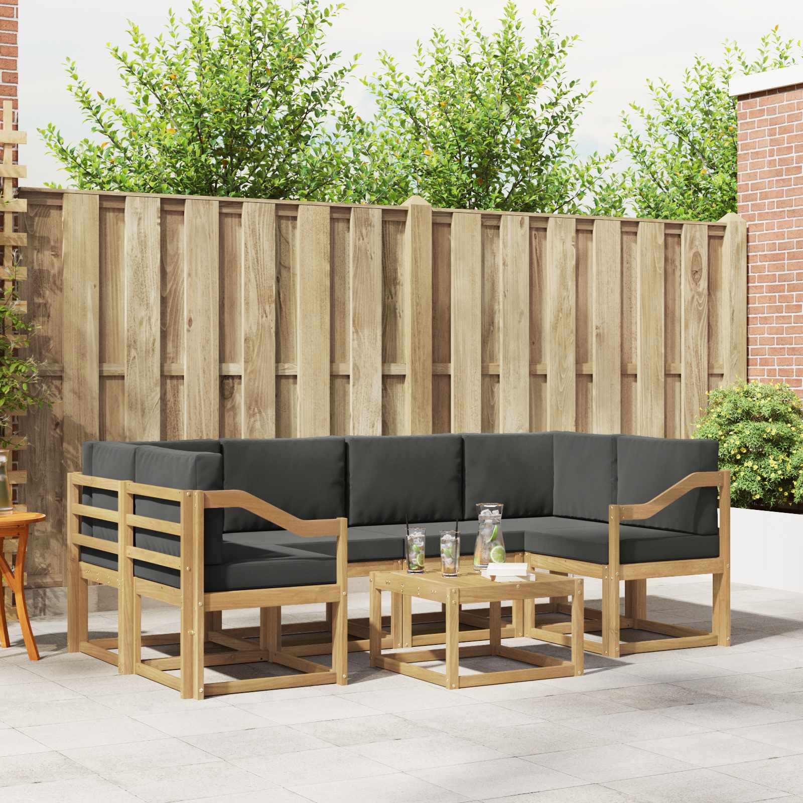 vidaXL Buiten bankenset met kussen 7 pcs Natuurlijk en Crème