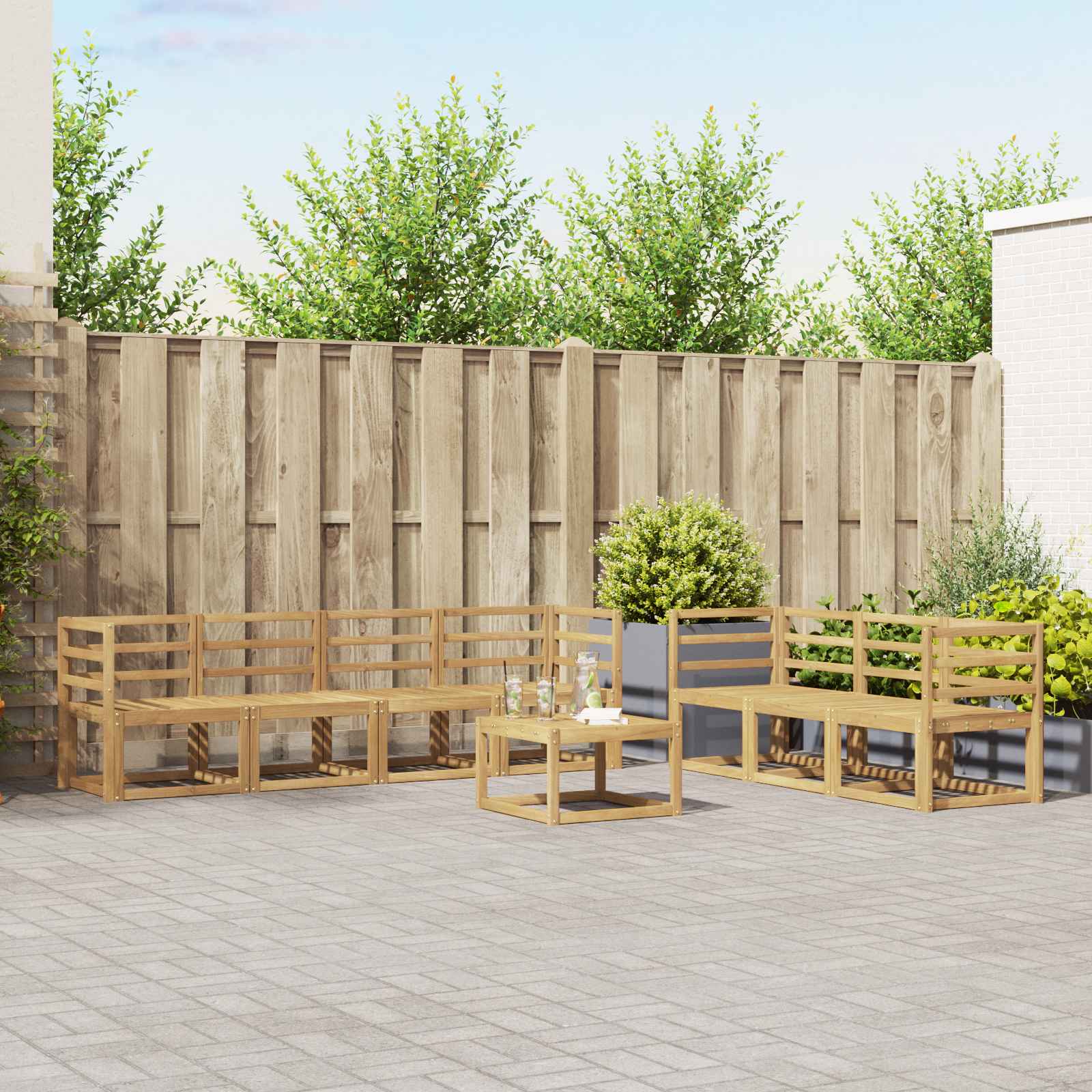 vidaXL Bankstel met kussen 8 pcs Natuurlijk en Crème