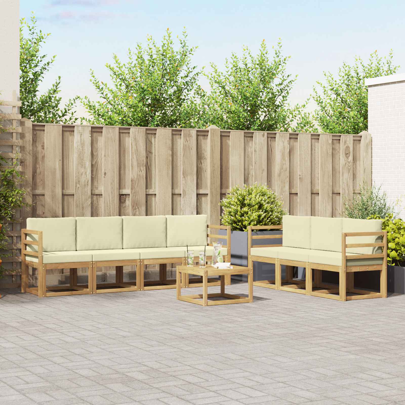 vidaXL Bankstel met kussen 8 pcs Natuurlijk en Crème