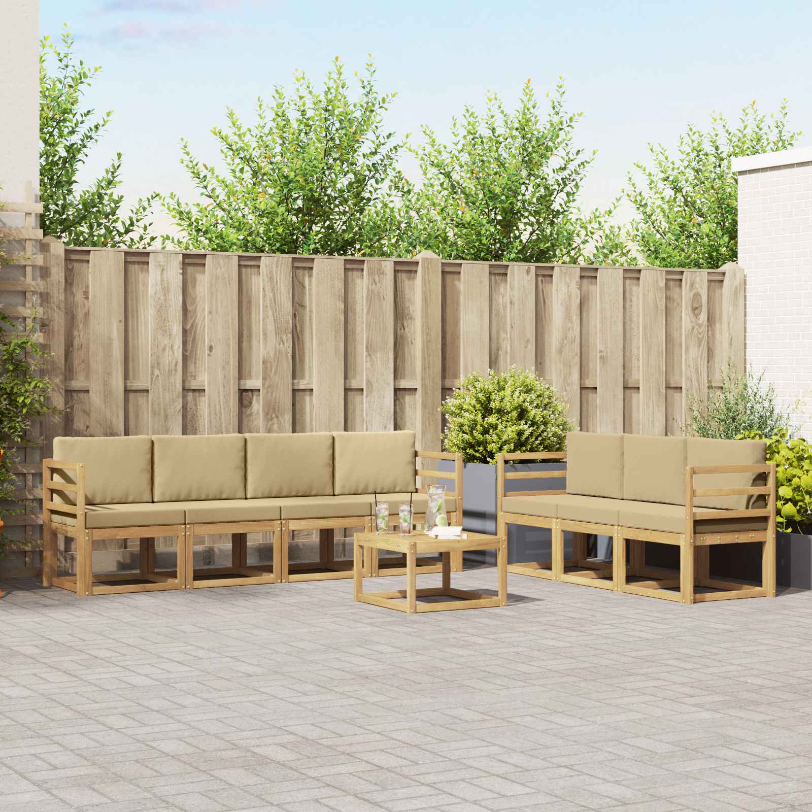 vidaXL Bankstel met kussen 8 pcs Natuurlijk en Crème